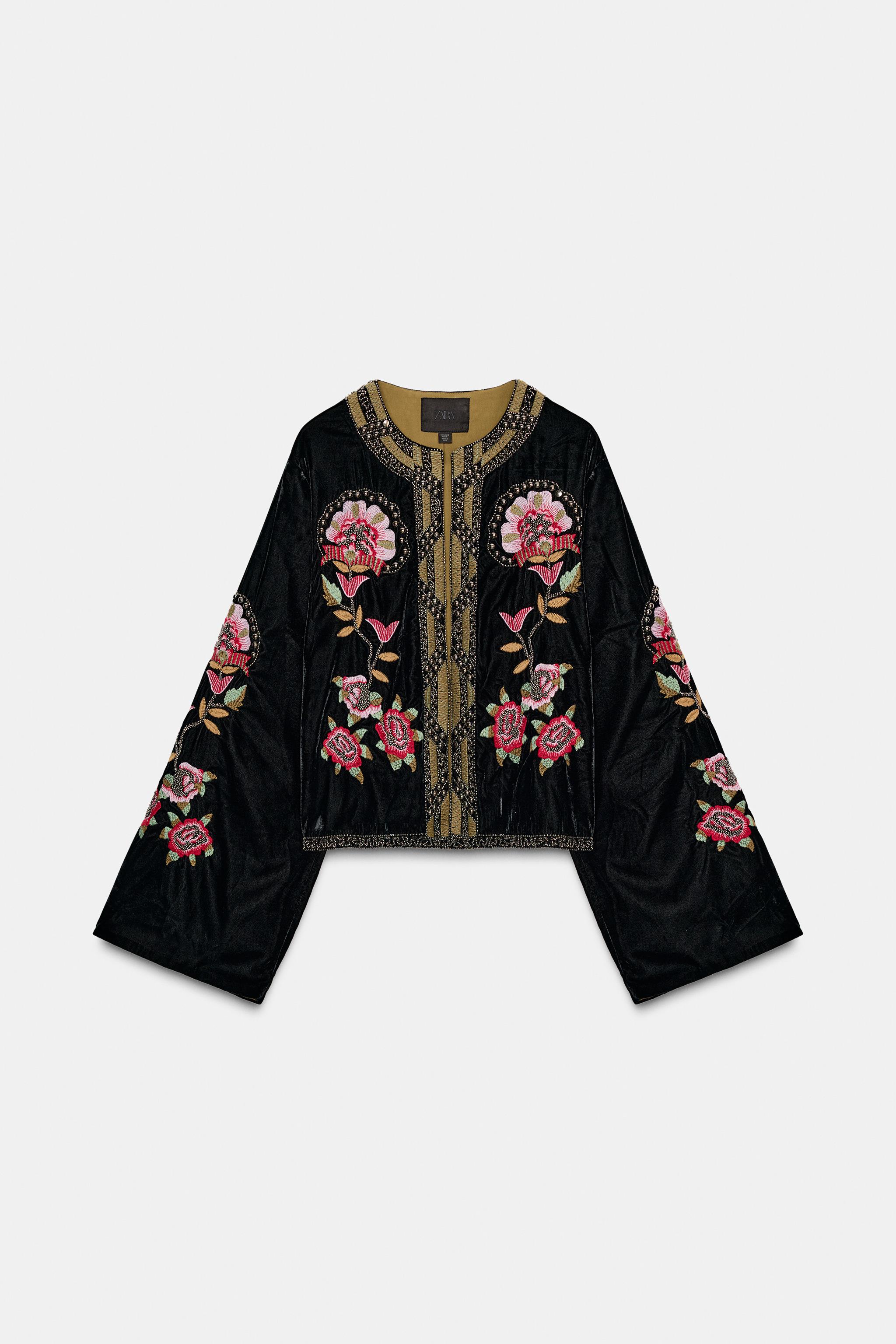 EMBROIDERED BEADED FLORAL VELVET JACKET